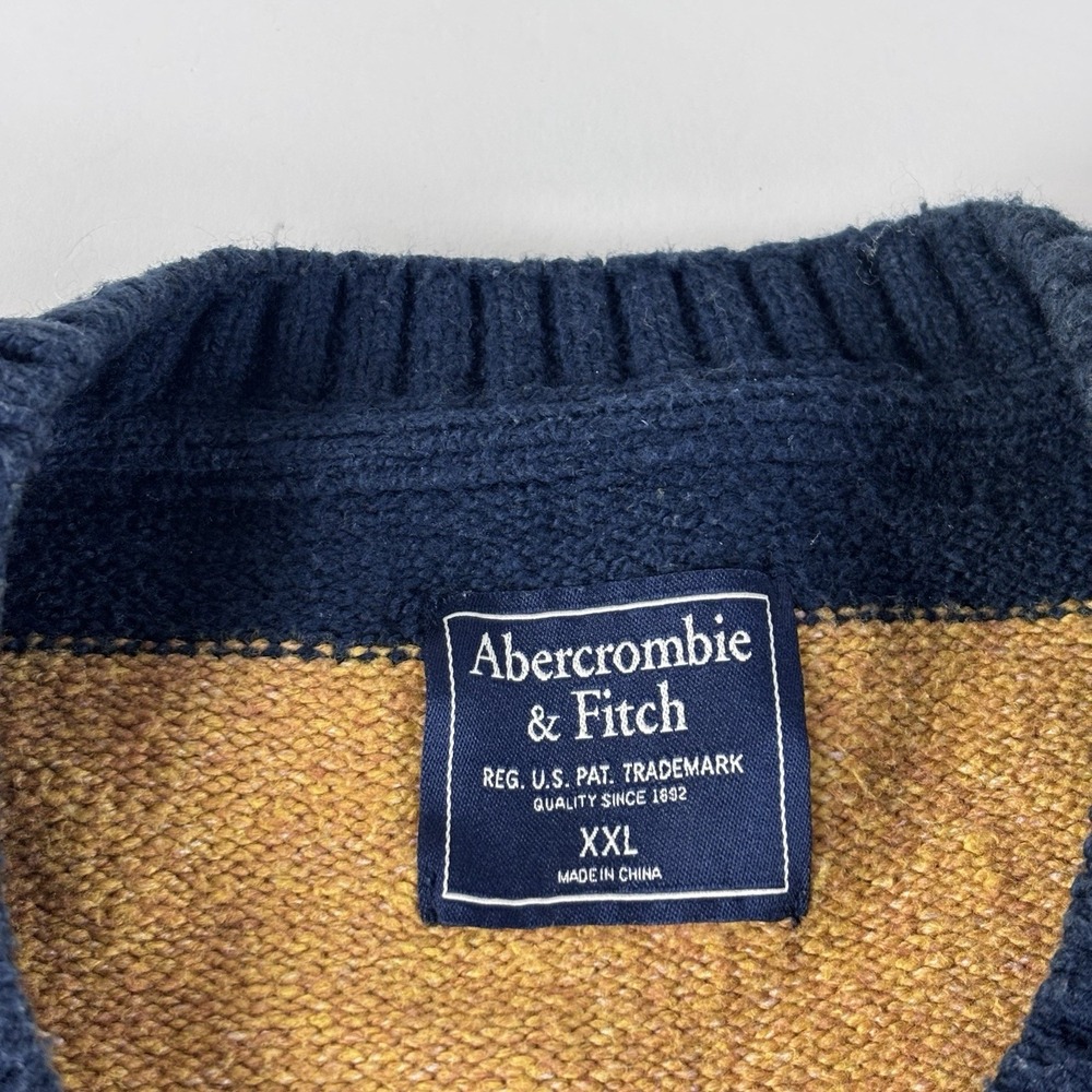 Abercrombie & Fitch Sweater Mens XXL Yellow Striped Cotton Blend Crewneck 2XL - Picture 4 of 8